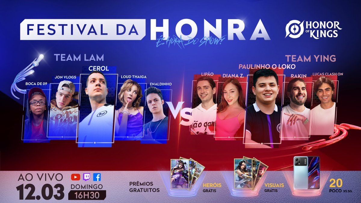 HoK_BR's tweet photo. Te esperamos dia 12, às 16h30, para o Festival da Honra! 👑
Ative o lembrete para não perder os sorteios, hein?
https://t.co/VzOzo4R8R9

Vem ver essa batalha focada em muita diversão entre o Team Ying e Team Lam 🔥🦈
#FestivalDaHonra

#HonorOfKingsBR
#HonorOfKings https://t.co/GKW4DlB4Hm