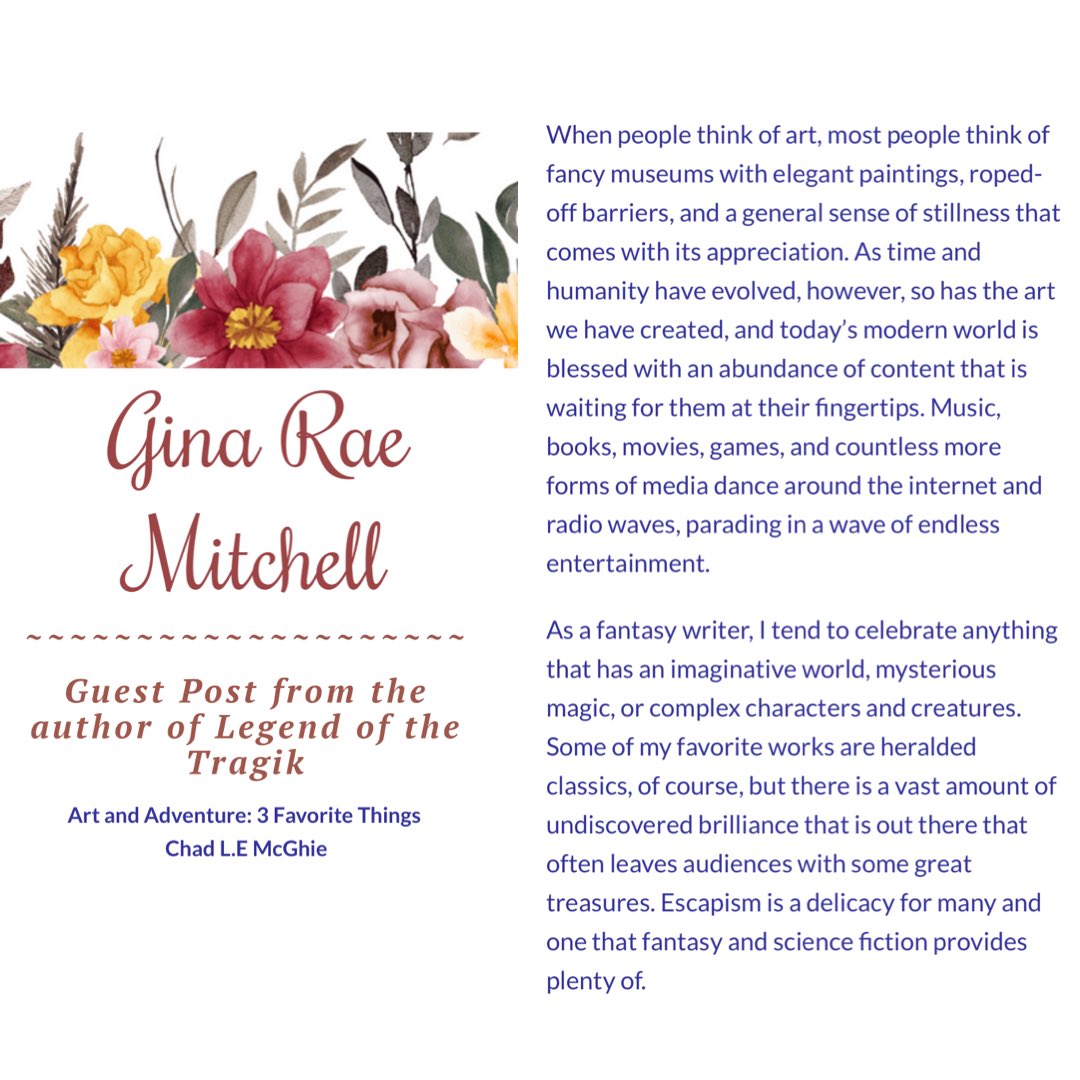 This week, Legend of the Tragik is featured on Gina Rae Mitchell’s blog, featuring my 3 favourite works.

Read the full interview, and enter for $15 on Amazon!

Gina Rae: ginaraemitchell.com/legend-of-the-…

#fantasy #blogtour #newfiction #epic #scifi #bookstagram #newfantasy #swordsandmagic