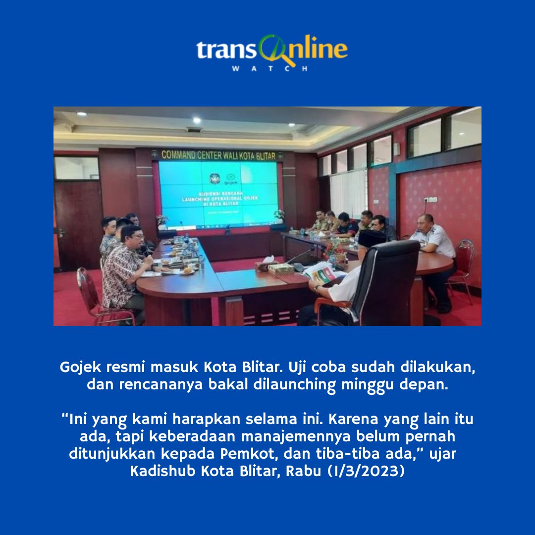 transonlinecom's tweet photo. Dishub Kota Blitar Sambut Positif Kehadiran Gojek: Ini yang Kami Harapkan Selama Ini 

https://t.co/0Xs0VmalZZ https://t.co/lPp6DcDdke