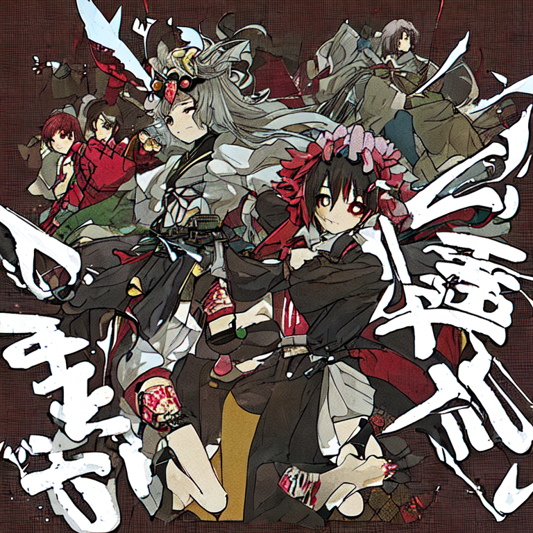 tsuda_jiro_n's tweet image. #桃太郎チャレンジ 
#stableDiffusionwebUI 
モデルはquattro4merge+iを使用。
歌詞は順番に1番から4番、ヘボン式ローマ字は外務省のホームページを参照。
ネガティブプロンプト無しの一発勝負でなかなかのカオスっぷり。