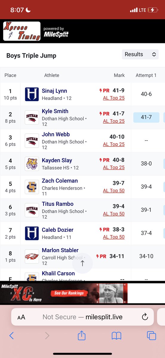 First highschool meet of my senior! Didn’t do as good, but I set PR’s and broke school records. Still more work to be done! 🙌