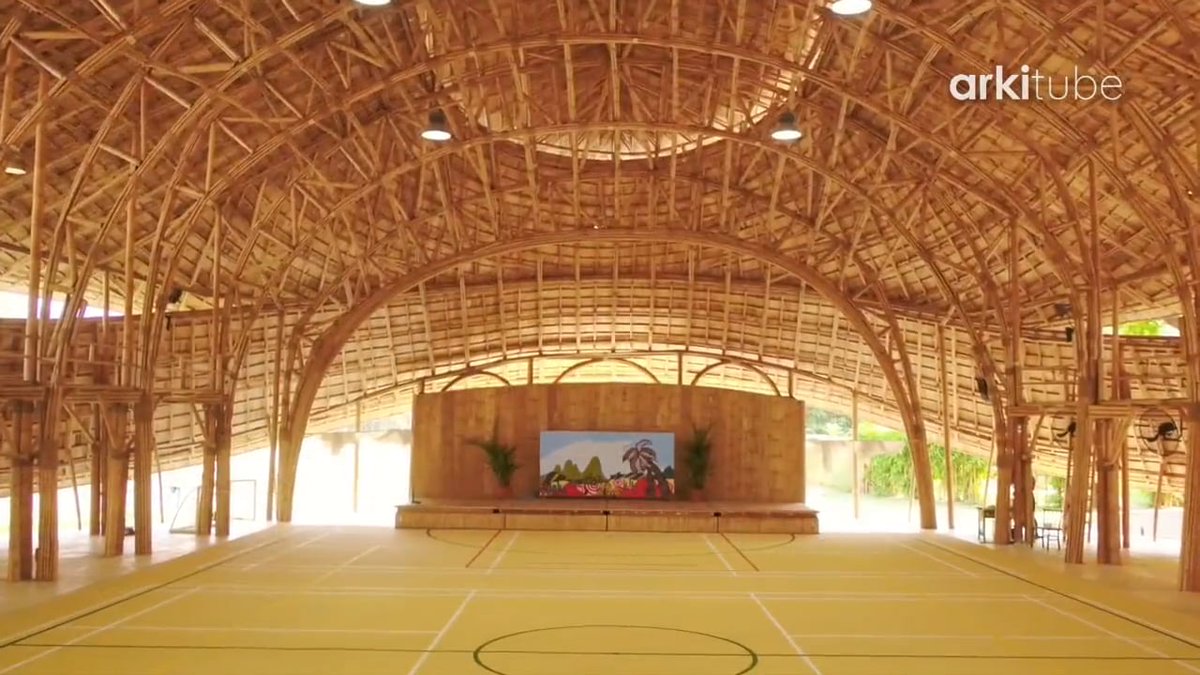 shailaputra's tweet image. Bamboo Sports Hall, an example of sustainable architecture that blends seamlessly into its natural surroundings. Built entirely of bamboo and other eco-friendly materials, this multi-purpose facility is both beautiful and energy-efficient. #BambooArchitecture #Sustainability