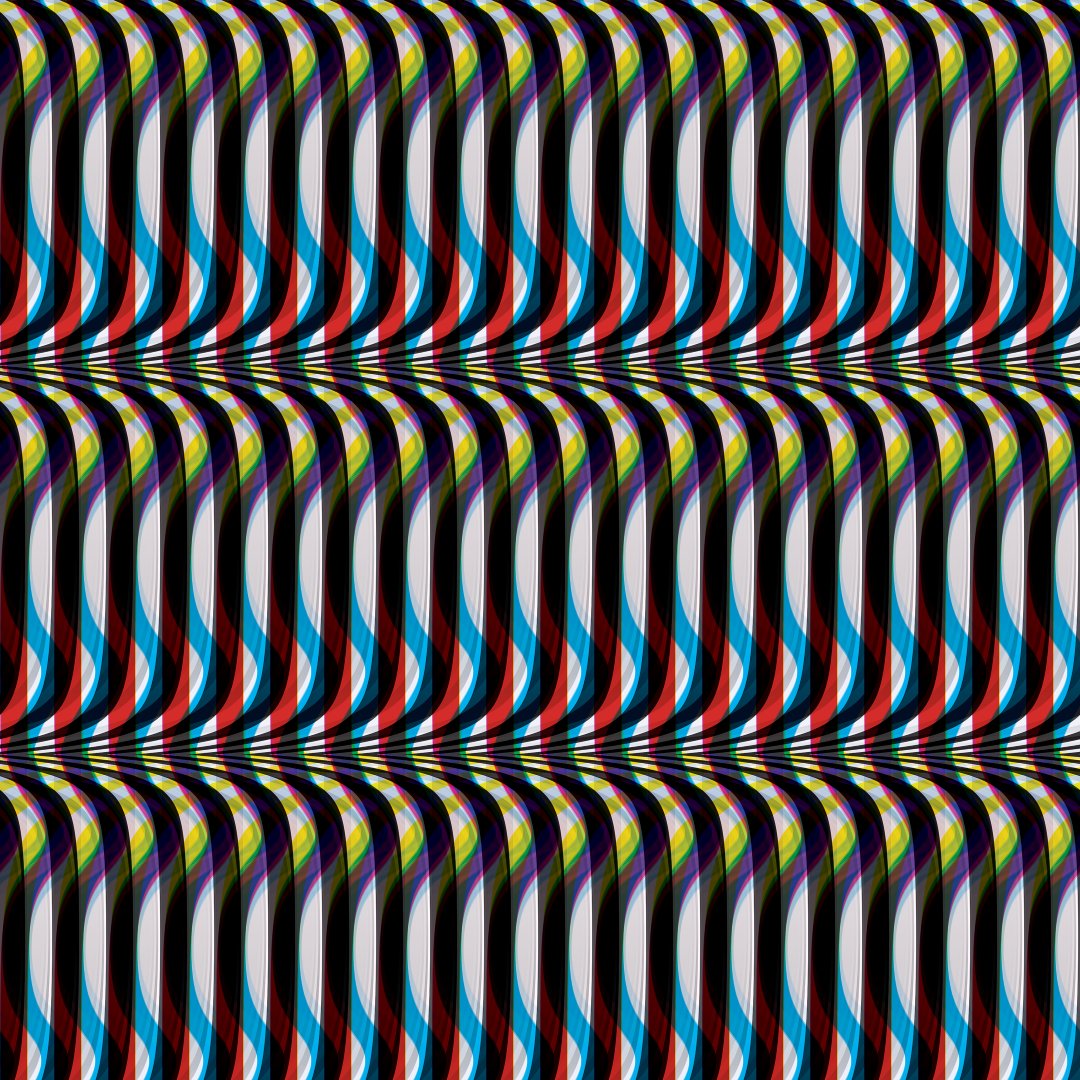 1yamada's tweet photo. 画面的には、Daniel Temkinの “Glitchometry Stripes”シリーズを連想させられる。これは、白黒の縞模様画像データをオーディオ・エディターにぶち込み、エフェクトをかけた上で再画像データ化し、グリッチを発生させている。ここにもピッチ、リズム、周期などが関係している https://t.co/3YdW23Rs6j