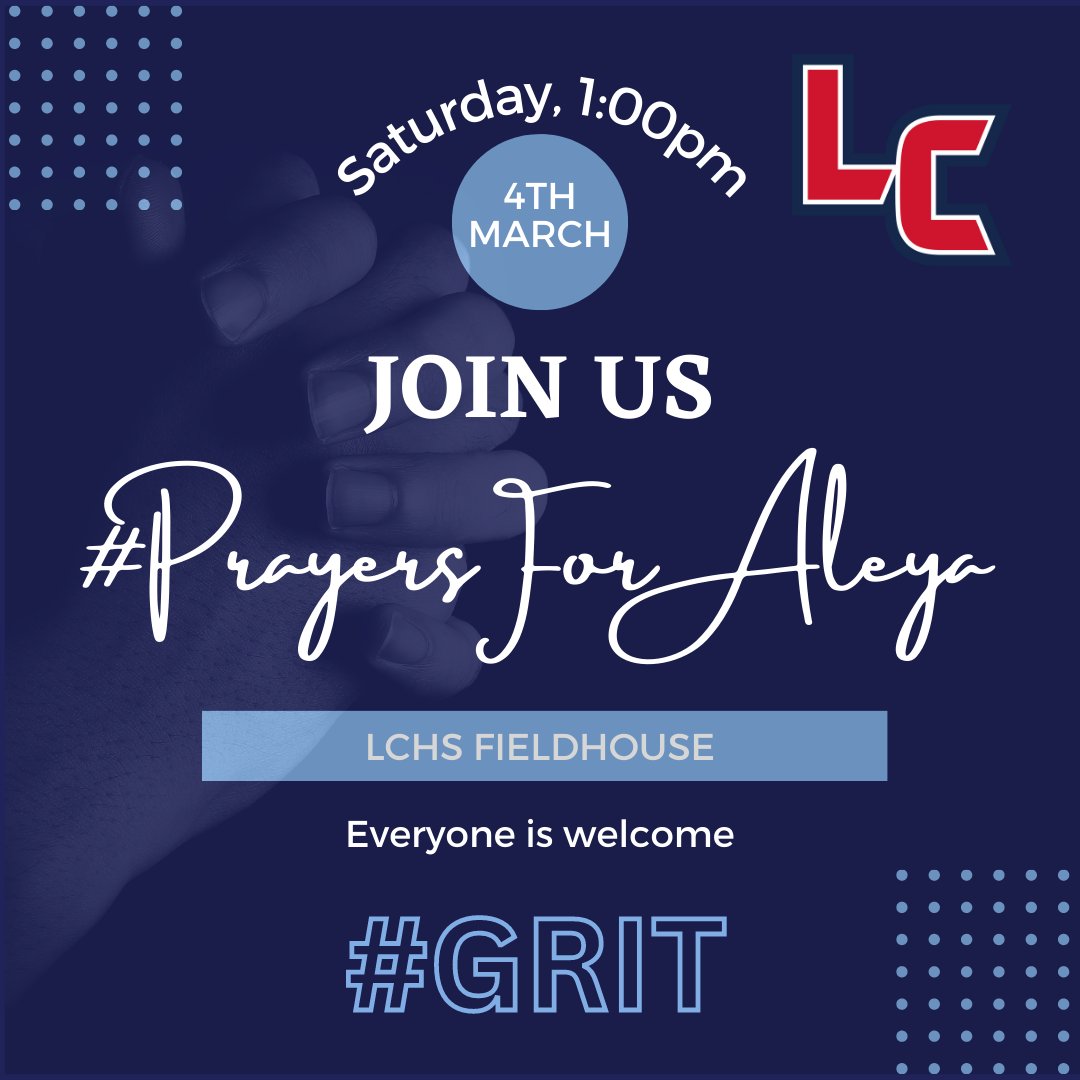 Our FCA will be holding a time of prayer for Aleya Brooks and her family tomorrow (Saturday) at 1pm in our field house. Aleya was badly injured by a tree falling today and is in critical condition. #OnePack <a href="/LCHSWolves/">Liberty Creek High School</a>
