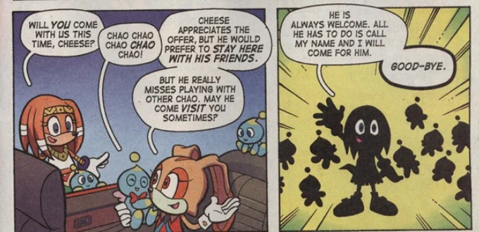 Archie's Sonic X #6 implies that Tikal has offered Cheese the Chao the sweet release of death multiple times, as well as offering her services of ascending him to the afterlife at his request. 