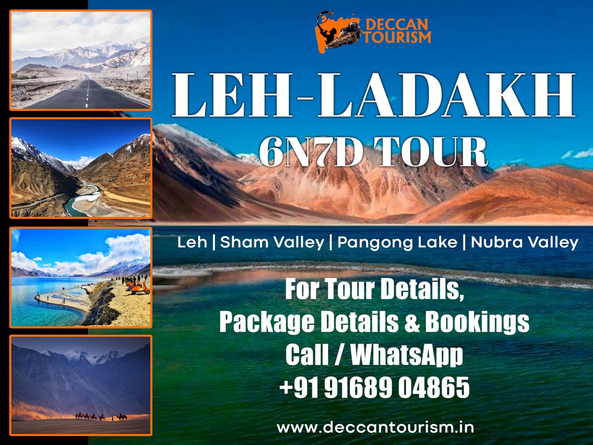 Deccan_Tourism's tweet photo. 6 Nights 7 Days Tour of Leh-Ladakh 
#DeccanTourism 
Enjoy Your Vacation With Best Travelling Experience &amp; With Best Hospitality.
#Leh #Ladakh #LehTour #LadakhTour https://t.co/3CsGBc22cz