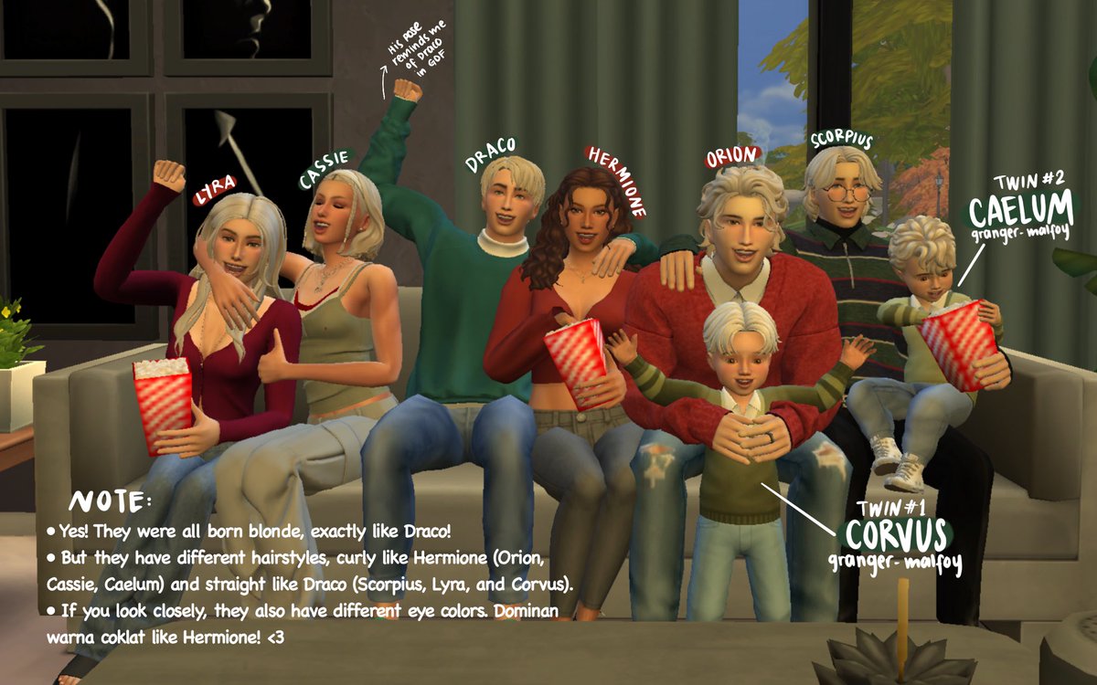wizardfes's tweet photo. /wzd cw // dramione ⚠️ 
Another update from my The Sims 4 Dramione, member kembali bertambah (accidentally😭) and they are TWINS! Corvus and Caelum, both are Slytherin. 🐍🐍 https://t.co/c98owX5JnJ