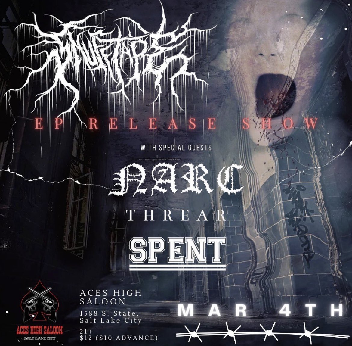 come to this show. support your local rippers. tip your bartender. <a href="/snuffxtape/">Snuff Tape</a> <a href="/narcslc/">NARC</a> <a href="/threarut/">THREAR</a> <a href="/Spent_SLC/">Spent</a>