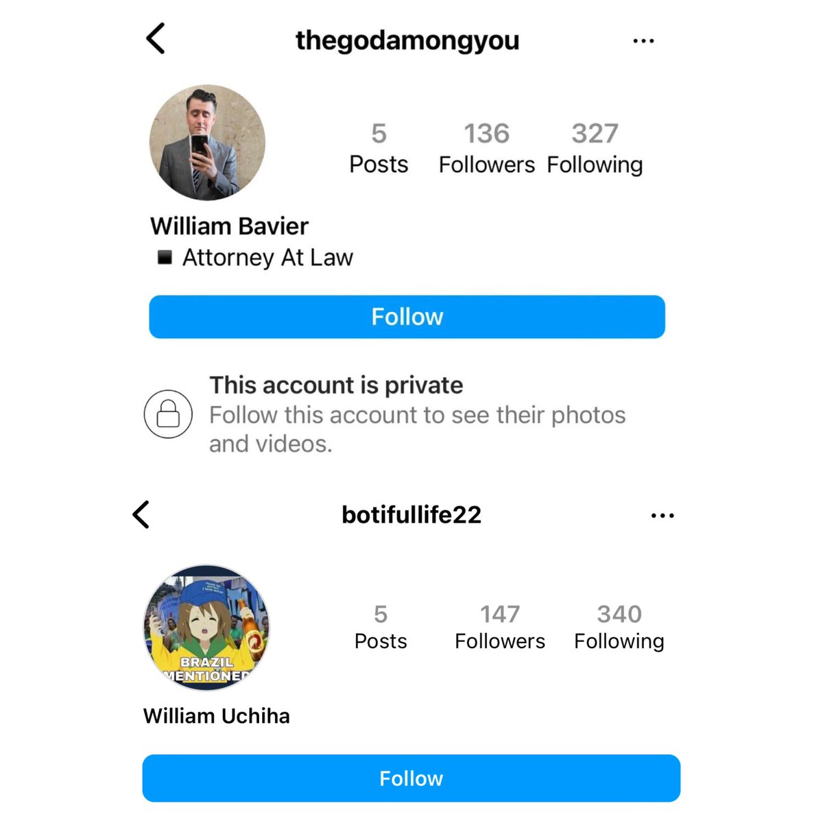 MIAagainstFash's tweet photo. This is just sad and pathetic. 

Groyper Nazi lawyer William Bavier has now also changed his Instagram profile to “William Uchicha” and account name to “botifullife22”. 

His life &amp; career are now forever ruined. 19/ https://t.co/2R4wrLlbXg