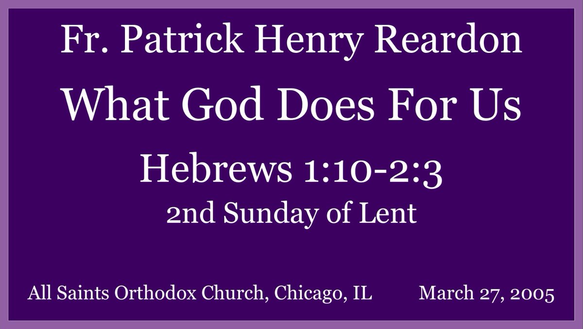 FrPatReardon's tweet photo. https://t.co/3Zo3q4kcTK  

We must not imagine that the meaning of Lent consists in what we do for God during this time. Rather, the importance of the season lies in what God does for us.  Fr. Patrick Henry Reardon preached this homily on March 27, 2005. https://t.co/vbXCYVCeu4