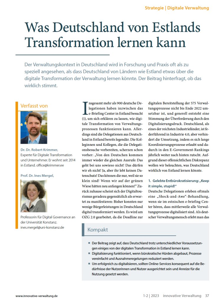 Given that +900 German delegations have visited Estonia so far, we thought about what German public administrations can actually learn from the Estonian digital transformation & apply it at home. An original short article in German, translated here: inesmergel.wordpress.com/2023/03/03/new…