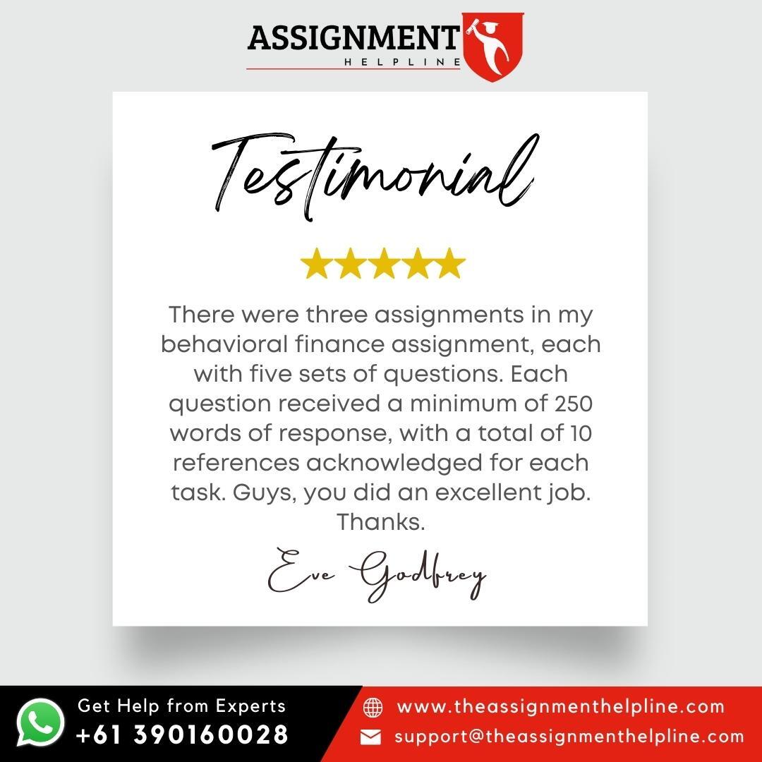 _the_assignment's tweet image. Thank you for your valuable #feedback! Happy and Satisfied client is what we strive for. Hence, if you also want best behavioral #financeassignmenthelp, then you can try our services.
Connect with us! theassignmenthelpline.com/behavioral-finโฆ
#assignment #assigassignment #assignmenthelp