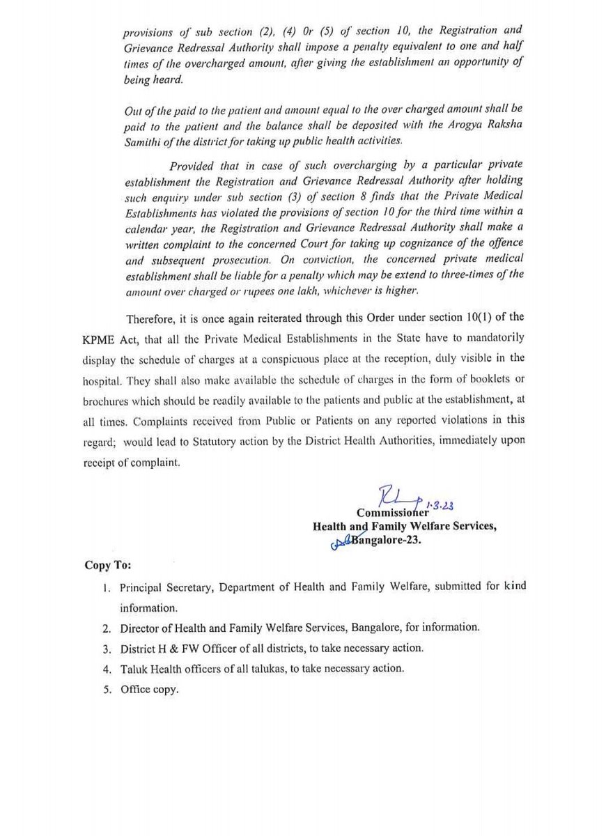 DHFWKA's tweet image. Order Regarding to Display the Schedule of treatment Charges on the notice board of the Private Medical Establishments as per Section 10(1) of the KPME Act.
@CMofKarnataka @mla_sudhakar
@Comm_dhfwka @BBMPSplHealth @PIBBengaluru @KarnatakaVarthe