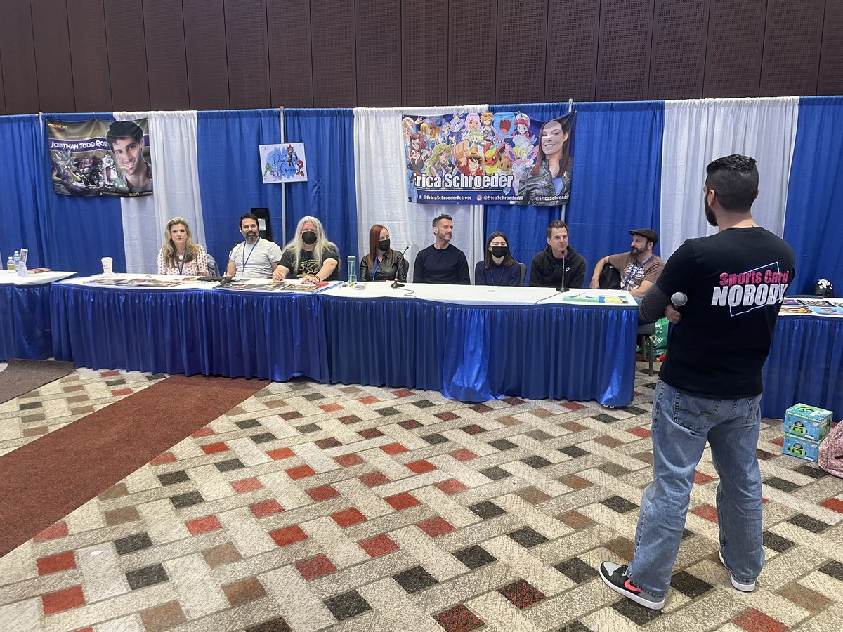 Ec3Con's tweet photo. November guest panel with @DanGreenVoices #ericaschroeder #waynegrayson #gregabbey  #stelhanienadolny #jonathantoddross @SportCardNobody @DarrenTDunstan #Pokemon #yugioh #DBZ https://t.co/6oieBtaF8P