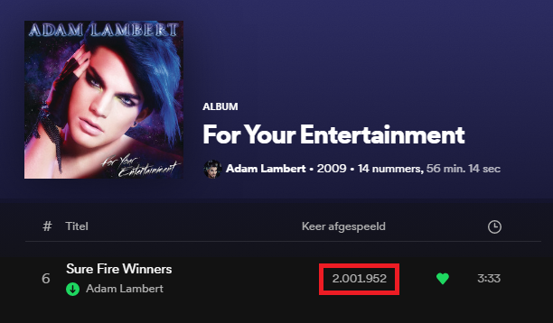 skaschep's tweet photo. Congrats @AdamLambert with 2⃣ million streams on Spotify for #SureFireWinners! 🎉 Now 2,001,952 streams! 🎧 (3 March 2023) #NowPlaying https://t.co/nnzCKiu8dP https://t.co/DRIU5xDhMA