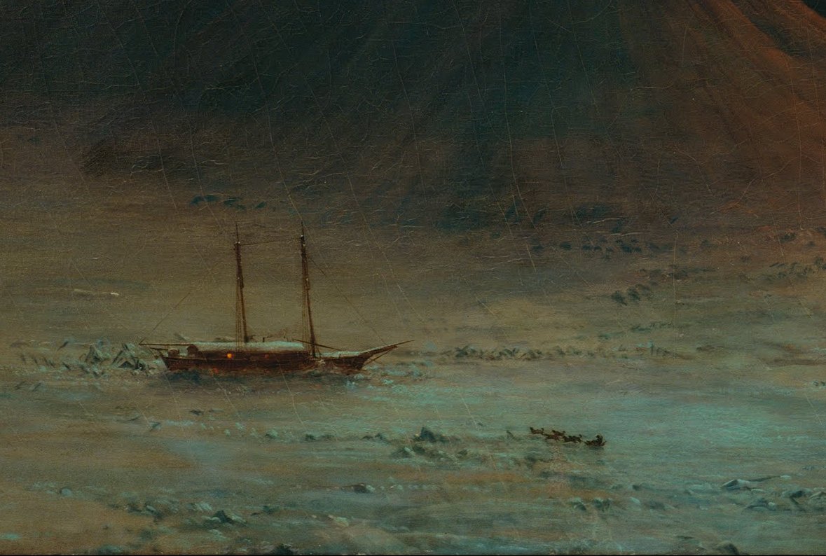 In Church's Aurora Borealis things are different.

The ship is locked in ice - but it survives. And 