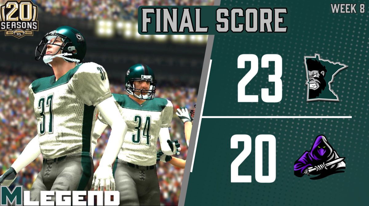 MN_Legend_SFL's tweet photo. Victory!! Huge win in OT against the @SeattleNemesis. GG to Seattle and good luck the rest of the season! 5-2 is looking pretty good on us! @simulationfl #Believe #StompSeattle #eSport #Football #Minnesota #Legend #Winning https://t.co/B5ZQ2l0GPT