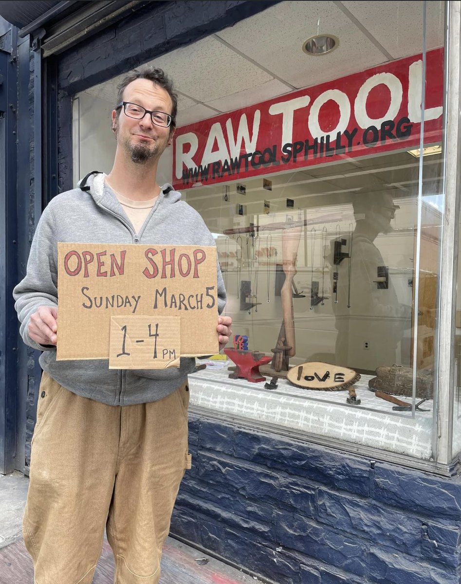 ShaneClaiborne's tweet photo. ***OPEN SHOP***
This Sunday March 5 from 1-4pmET!
Come hang out at the @RAWtools Philly shop - 3212 Kensington Ave. We’ll show you how we turn guns into garden tools. We’ll have stuff for sale, &amp; we may even fire up the forge! And I’ll have copies of my new book #RethinkingLife! https://t.co/6xFs0r6CKo
