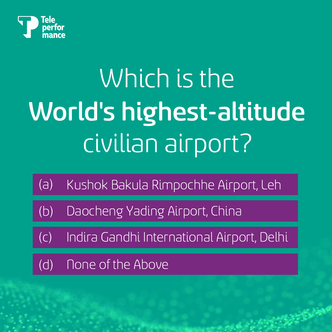 TPIndiaOfficial's tweet photo. This airport is situated 4,411 meters above sea level!

Do you know the correct answer?

Comment now!

#TPIndia #TheWorldlyAffairs #Question #Saturday #Morning #Employee #Engagement https://t.co/p4lzpt4b1N