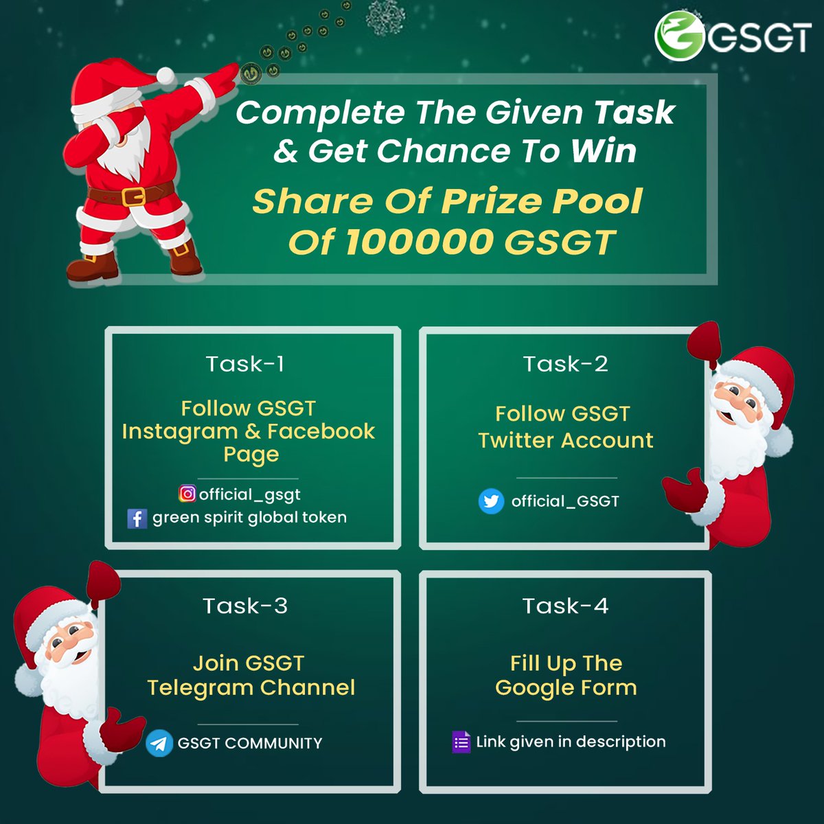 Official_GSGT's tweet photo. Green Spirit Global Token
*GiveAway*
_Enter Now!_
Get Chance To Win Prize Pool of 100000 GSGT
We’re GIVING AWAY a #GSGT among who completes the Following Tasks. https://t.co/txI7EEaPcE