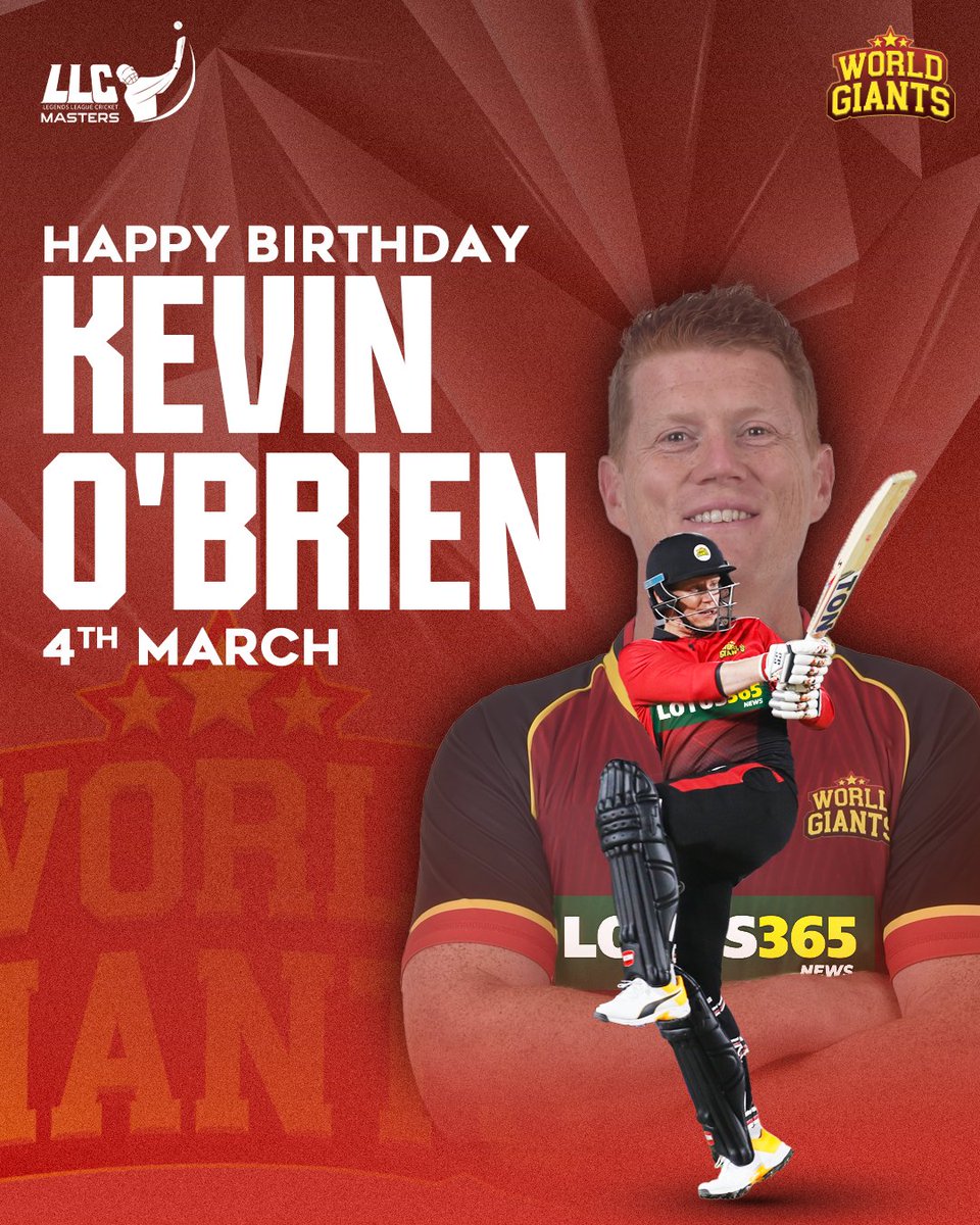WorldGiantsLLC's tweet image. Happy Birthday to the Irish Inspiration! @KevinOBrien113 🎂🎉 | #irishmasterclass

Watch him inspire and captivate the audience from 10th March at 8 PM IST on @StarSportsIndia, @DisneyPlusHS and @FanCode

#LegendsLeagueCricket #LLCMasters #LLCT20 #YahanSabBossHain #kevinobrien