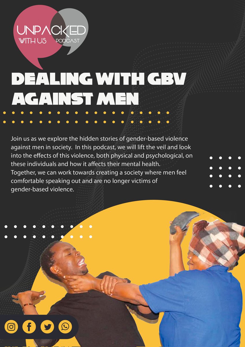 Let's encourage men to challenge traditional norms influencing notions of manhood and toxic masculinity, address GBV matters with friends and to find the courage to reach out for help. Listen to our podcast 'UnPacked With Us' coming soon!
<a href="/SAfAIDS/">SAfAIDS</a> <a href="/SAYWHATOrg/">SAYWHAT</a> <a href="/UNFPA_Zimbabwe/">UNFPA Zimbabwe</a>