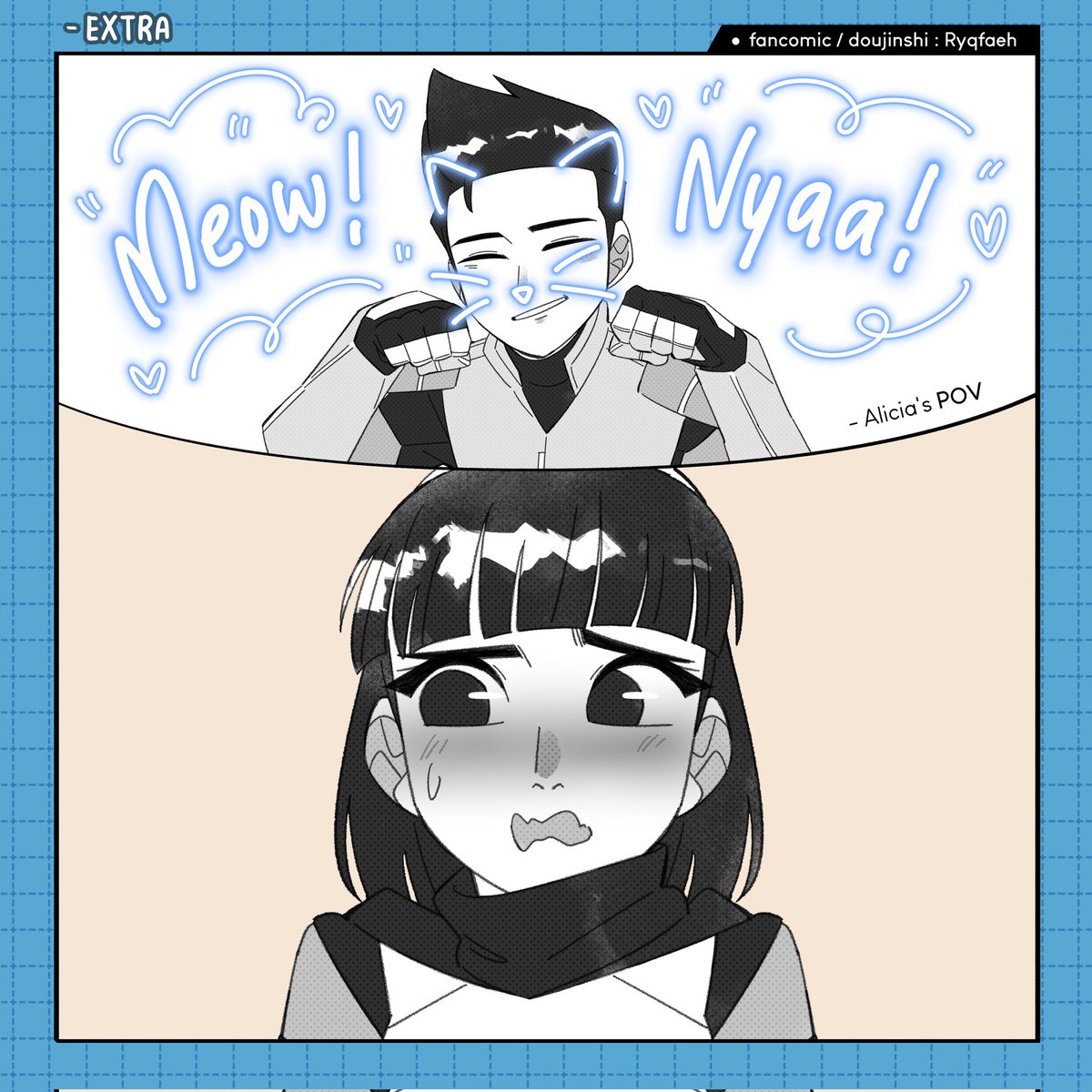 ryqfaeh's tweet photo. 【SHORT FANCOMIC PART 2/2】
Files 002 : The Attractive Boy
//❗DO NOT REPOST / STEAL MY ARTWORKS❗//
Ali become the center of attention —! ✨✨✨
『Hashtag 』: 🕶️🕵🏻🐱
#ejenali #ejenalicia #alilicia #ARTvidence #fancomic #doujinshi #eafandom https://t.co/UHpP9ST6e7