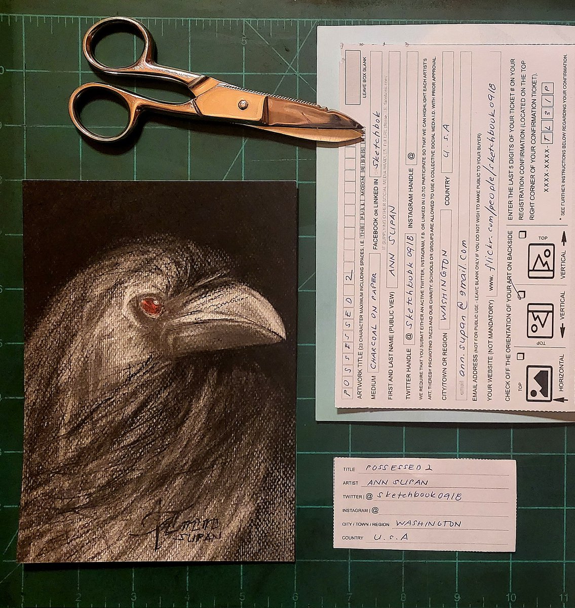 POSSESSED 2 

is on its way tp #Canada for the
#TAE23 #TAEfamily #twitterartexhibit 😉

Crossing my fingers it'll reach there on time 🤞

#corvid #crow #raven #bird #sketch #drawing #charcoal #illustration 

#ArtIsMyTherapy