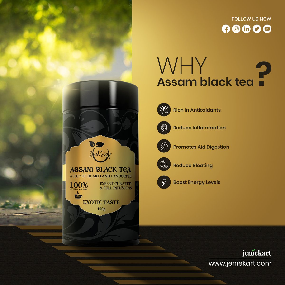 From the fields of Assam to your cup - black tea at its finest.
𝐅𝐨𝐫 𝐄𝐧𝐪𝐮𝐢𝐫𝐲
☎️𝐂𝐚𝐥𝐥/ 𝐖𝐡𝐚𝐭𝐬𝐚𝐩𝐩: 084488 38829
✉️ 𝐄𝐦𝐚𝐢𝐥: reachus@jeniekart.com
𝐖𝐞𝐛𝐬𝐢𝐭𝐞: jeniekart.com

#jeniekart #assamtea #assamblacktea #organictea #organicandnatural