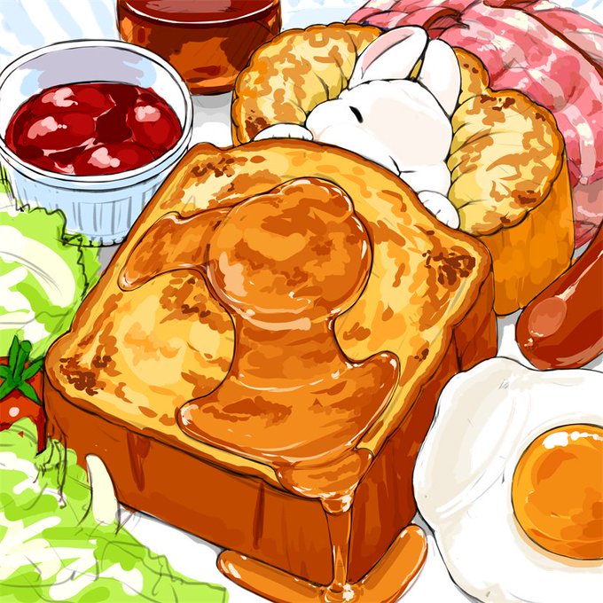 「パン 目玉焼き」のTwitter画像/イラスト(人気順)