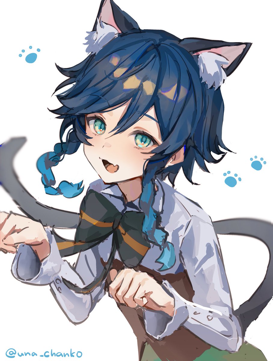 venti (genshin impact) 1boy male focus animal ears cat ears tail solo cat tail  illustration images