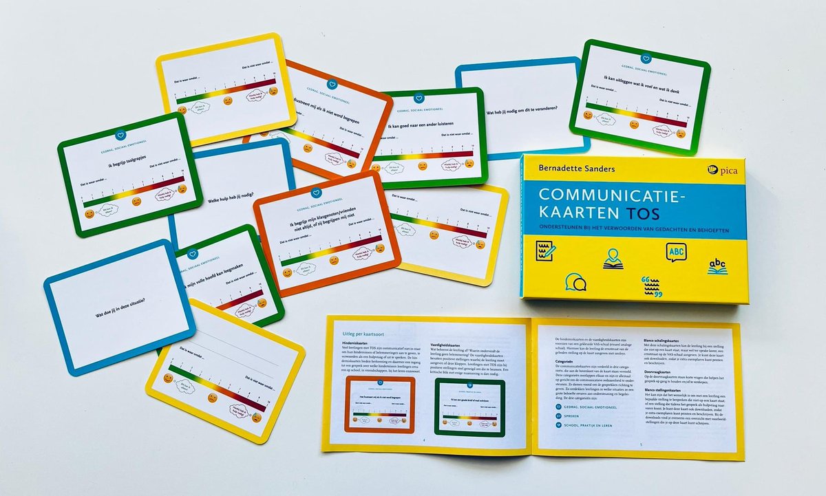 De Communicatiekaarten TOS zijn opnieuw uitgegeven door <a href="/Uitgeverij_Pica/">Mark Veerman | Pica</a> ! De doos is aangepast zodat hij beter in de tas past van elke coach of ambulant begeleider! #blijmee Met behulp van deze kaarten kan de hulpvraag van de leerling ‘verwoord’ worden.