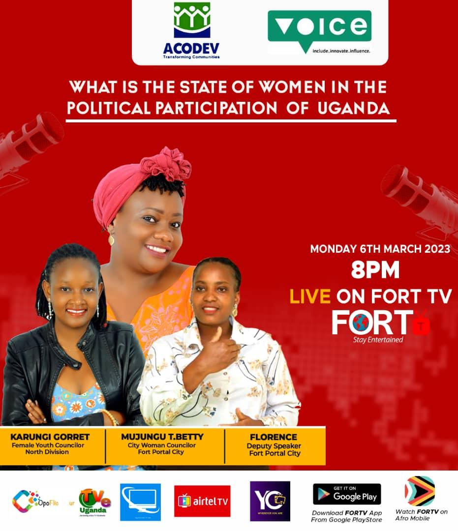 ACODEVU's tweet photo. #Voiceproject
🎯 Tv show , come Monday.
#Topic; "What is the state of women political participation in Uganda."
#Don't miss👊 https://t.co/v9jRALTcvv