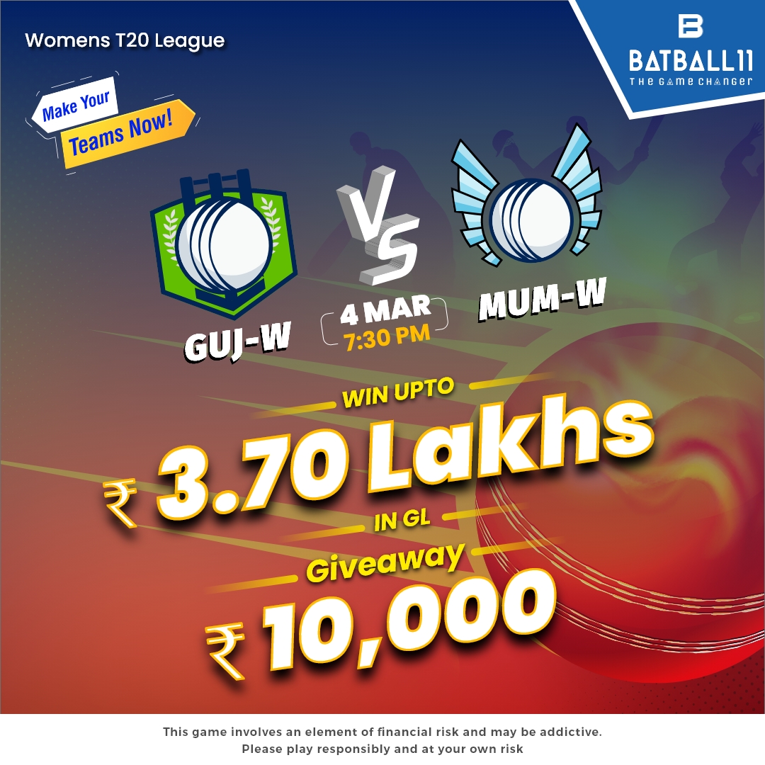 batballeleven's tweet photo. It's Finally Here! The #Womens #T20League Kicks off with an Epic Showdown between #Gujarat & #Mumbai🏏
#MakeYourTeamNow with #Cricket Knowledge & Skills and Compete with Other Fans, and Get a Chance to Win Upto ₹1 Crore💸
👉 https://t.co/DeGJDVbJzq
#BatBall11 #WPL2023 #WPL https://t.co/nrZvrvz45b
