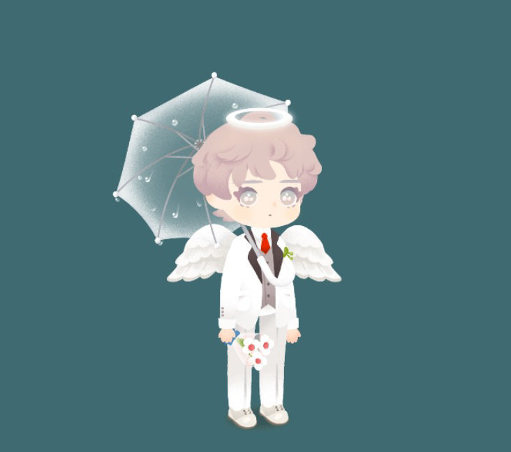 1boy solo male focus wings halo umbrella flower  illustration images