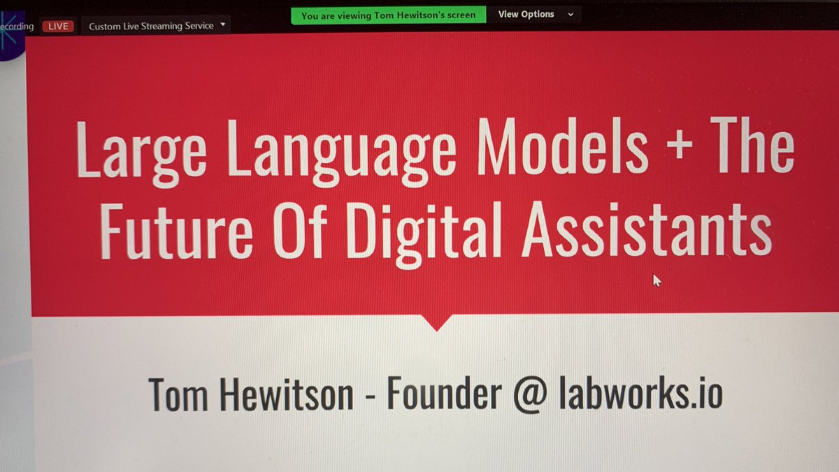Kicking off #WIAD23 with Large Language Models +
The Future of Digital Assistants <a href="/labworksio/">labworks.io</a> <a href="/tomhewitson/">Tom Hewitson has jumped ship</a> <a href="/WorldIADayLDN/">World IA Day London</a> <a href="/ResearchThing/">The Research Thing</a> @UXPAUK