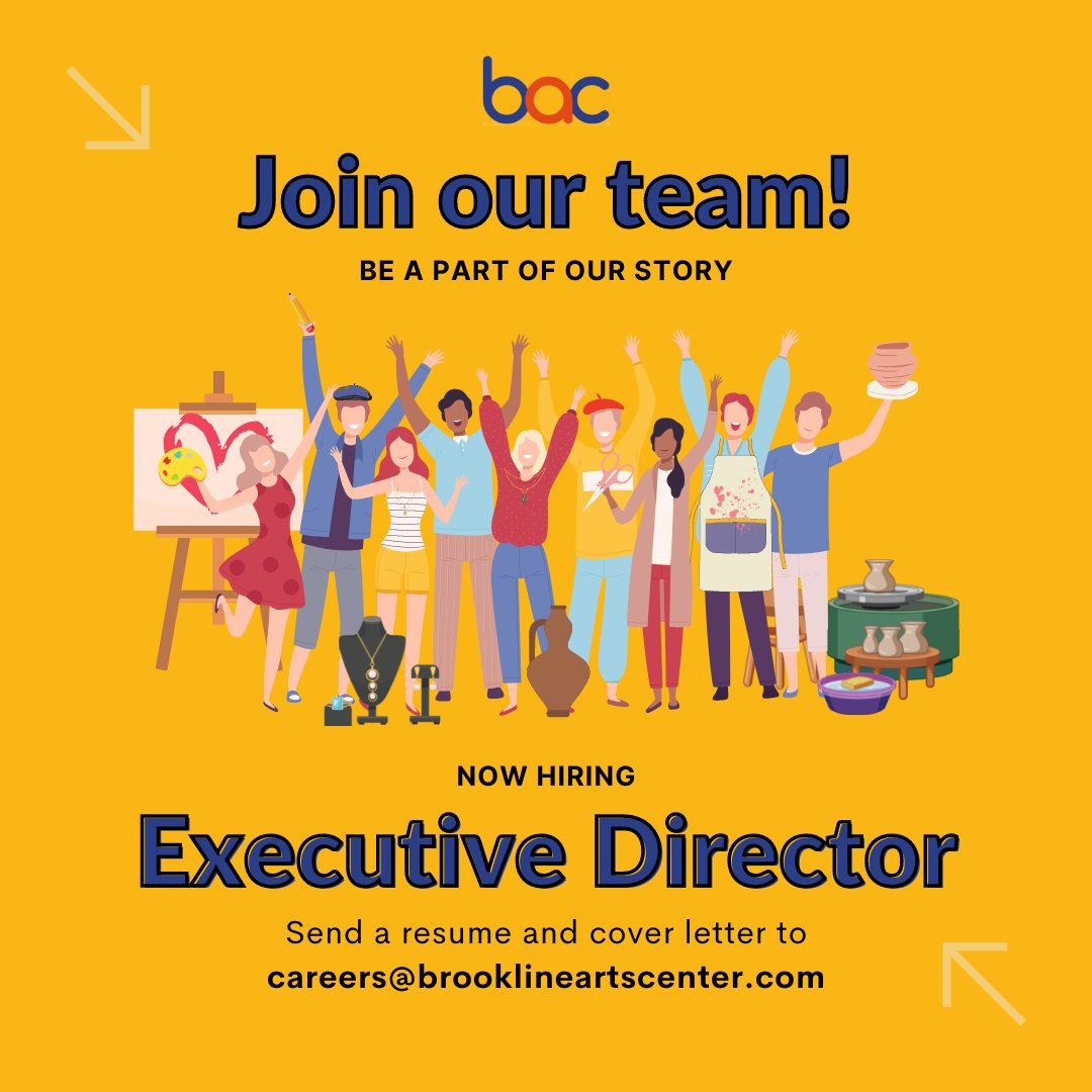 brooklinearts's tweet photo. Be a part of the BAC story.
 
We seek a creative Executive  Director with a “can do” attitude and a passion for the arts and education to lead the  organization into its next phase.

Interested? Please send a resume and cover letter to careers@brooklineartscenter.com https://t.co/pkcMlTzNFn