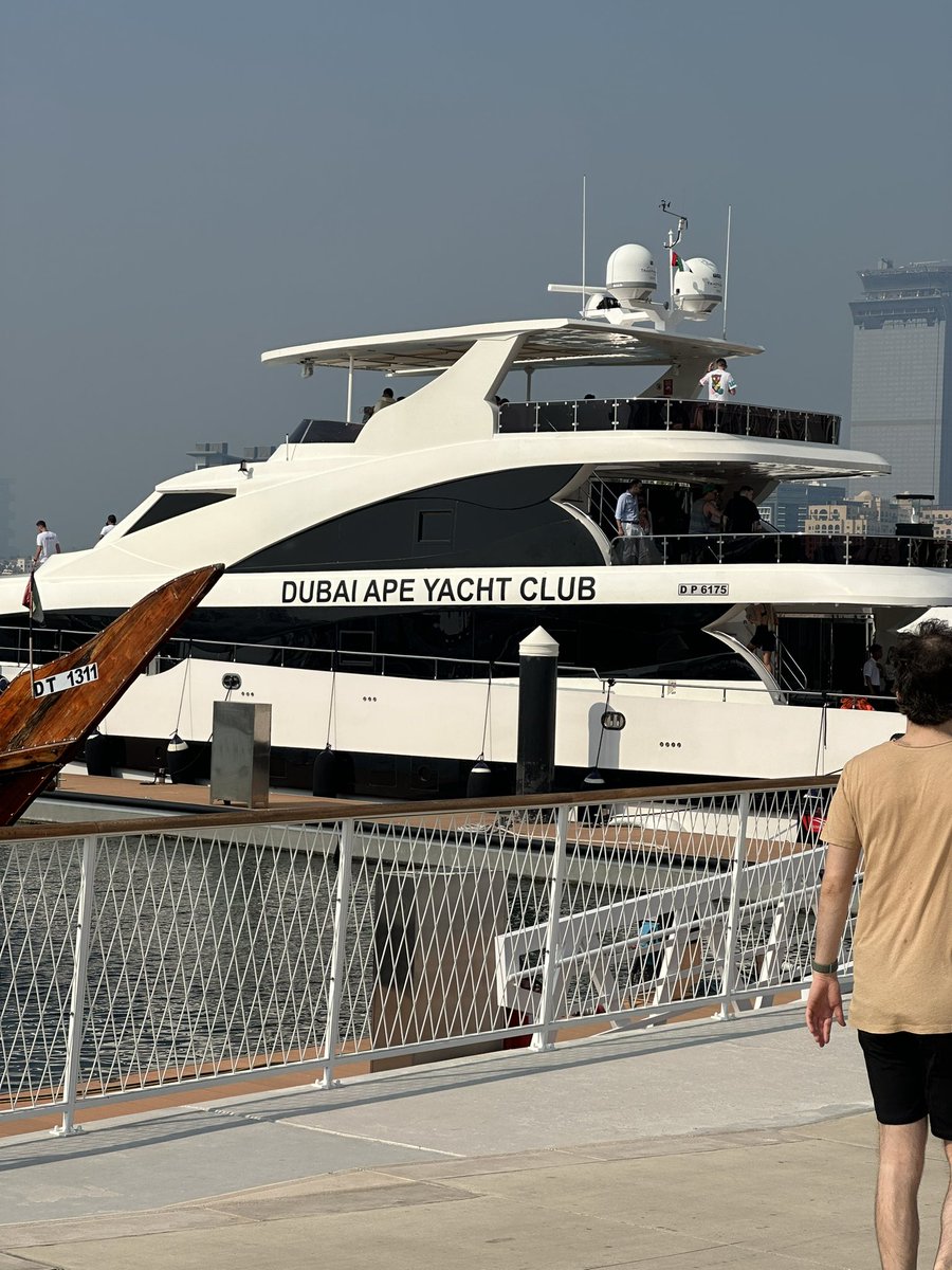 0x1_0NE's tweet photo. The best @BoredApeYC parties and meetings are happening in Dubai. 

Here we have real yachts 🛥️ 
And we are not staying anymore at mum’s basement 🦧 

Also @BoredApeYC is the best NFT for networking. Hands down all the other ones are 🫤 in comparison.

🦧 https://t.co/4VmYcLNvL4