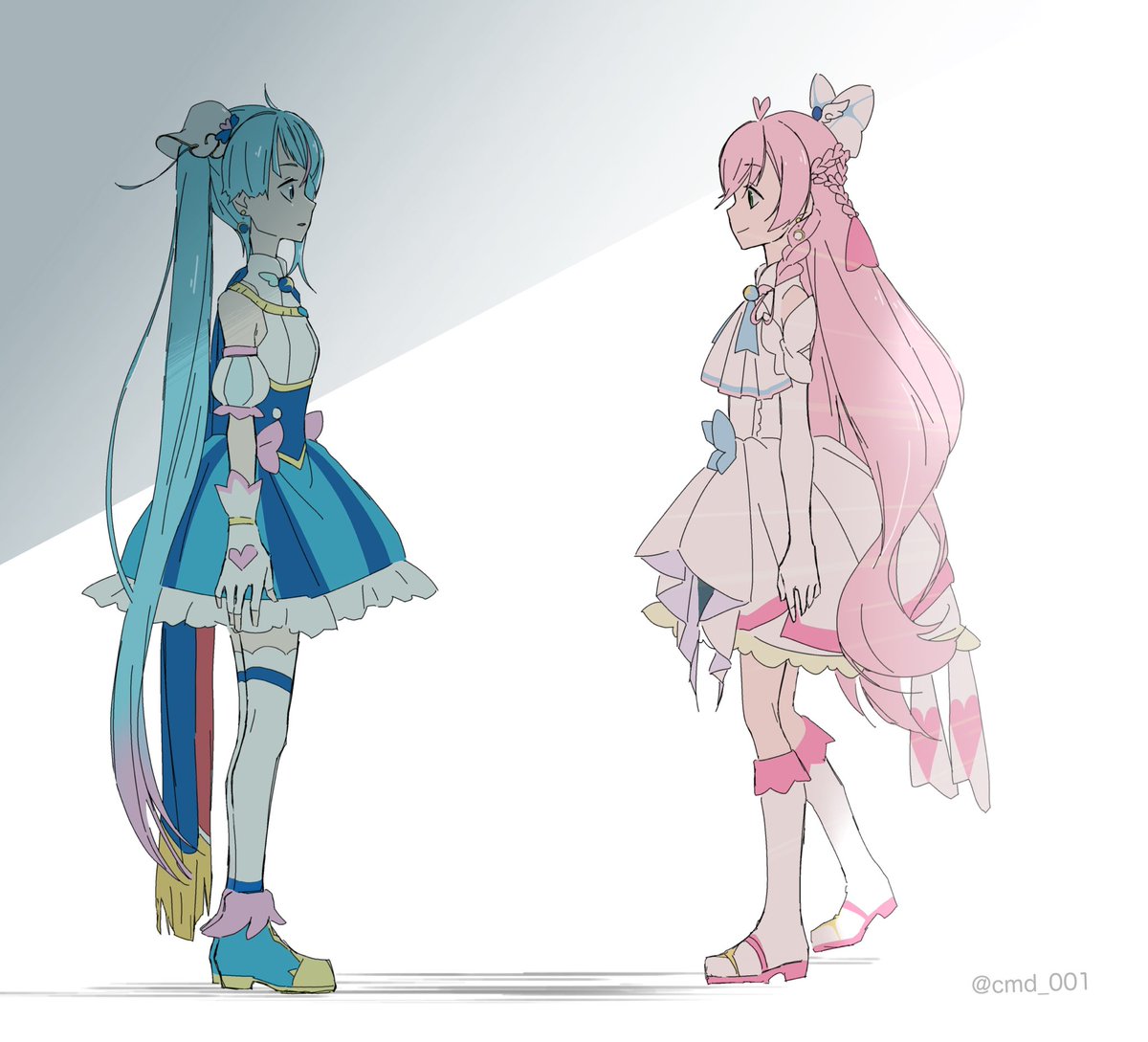 hatsune miku multiple girls 2girls long hair pink hair very long hair dress looking at another  illustration images