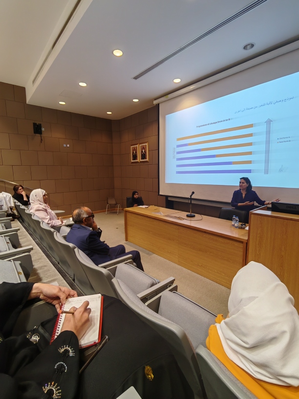 EnglishdSQU's tweet photo. As part of the English Department seminar series, Prof. Enam Al-Wer, Department of Language and Linguistics @EssexLang_Ling , UK, gave a presentation on "Variation and change in contemporary Arabic dialects". https://t.co/B4MzuicXko