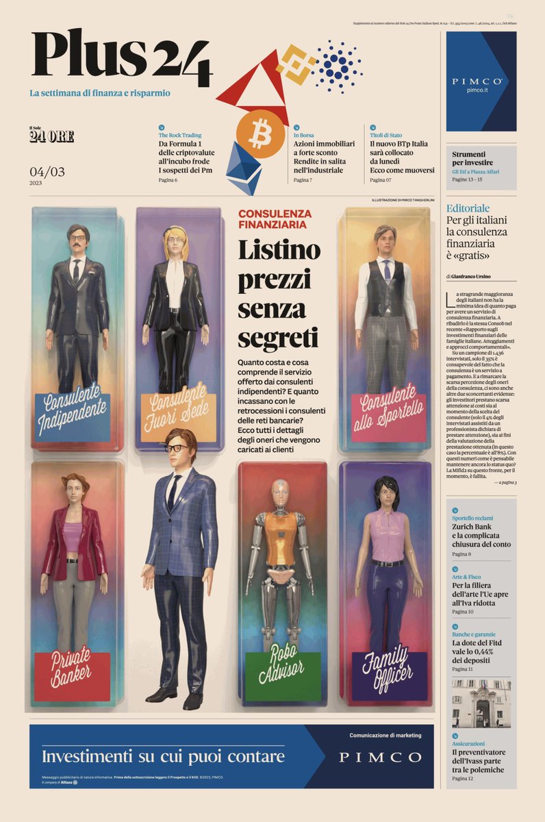 Dal private banker al robo advisor, quanto costa e come funziona la Consulenza Finanziaria in Italia?
Grande servizio di copertina su <a href="/Plus24Risparmio/">Plus24Risparmio</a> del <a href="/sole24ore/">IlSole24ORE</a> di oggi a cura di <a href="/g_ursino/">Gianfranco Ursino</a> <a href="/lucillaincorvat/">lucilla incorvati</a> <a href="/vdangerio/">Vitaliano D'Angerio</a> 
(cover Mirco Tangherlini)