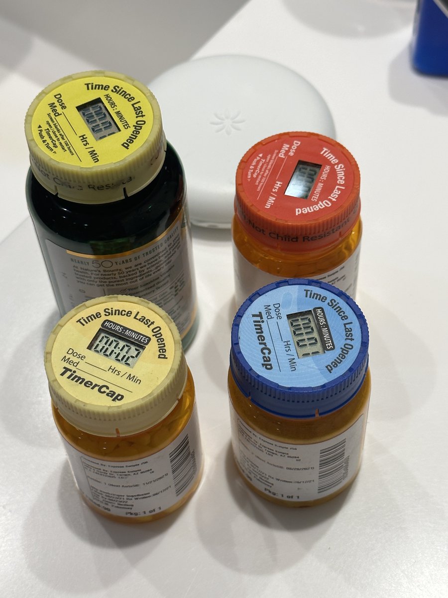 shanselman's tweet photo. Little life hack for you here, doubly useful when traveling. Timer Caps for your pills. They also reset the timer when you open them. Absolutely awesome. https://t.co/Ji4sul2NYJ #ref https://t.co/wE3CNRvoZV