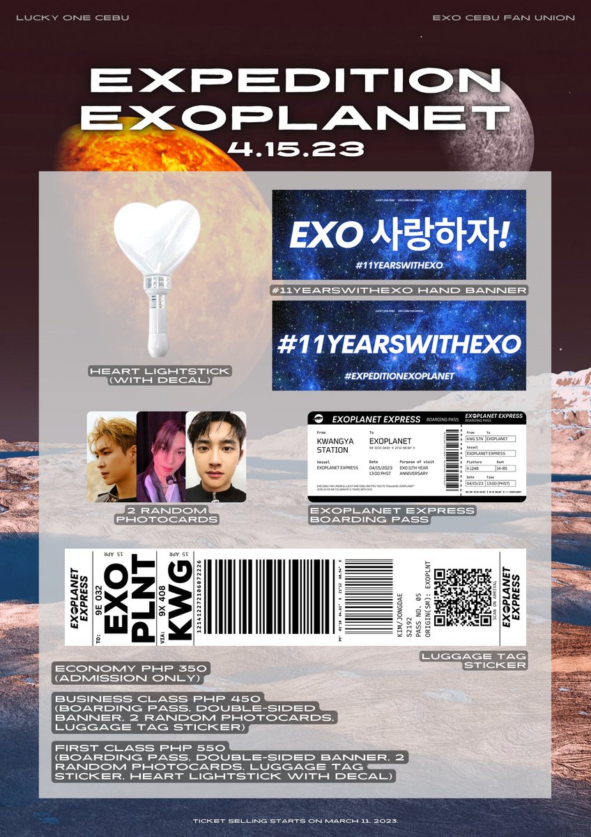 LuckyOneCebu's tweet photo. 🤍Cebu Eris! Celebrate #11YearsWithEXO with @LuckyOneCebu &amp; @exocebufanunion! 

Registration starts on 3/11/23 at 12nn. 🤍 Don't be late! 🥳

#EXpeditiOnEXOPLANET
#EXOPLANETEXPRESS
@weareoneEXO
#EXO https://t.co/JSRPz3JJDA
