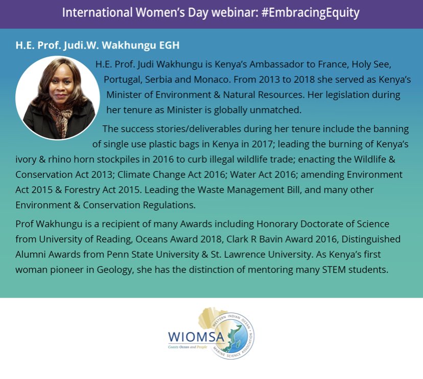 Women in Marine Science (WiMS) (@wimsnetwork) on Twitter photo Meet our panelists!
H.E. Ambassador Professor Judi Wakhungu Egh <a href="/JudiWakhungu/">Prof. Amb. Judi Wakhungu EGH</a> - Kenya’s Ambassador to France, Holy See, Portugal, Serbia and Monaco.
Professor Wakhungu will take part in our panel on “occupying powerful spaces”. Meet our panelists!
H.E. Ambassador Professor Judi Wakhungu Egh <a href="/JudiWakhungu/">Prof. Amb. Judi Wakhungu EGH</a> - Kenya’s Ambassador to France, Holy See, Portugal, Serbia and Monaco.
Professor Wakhungu will take part in our panel on “occupying powerful spaces”.