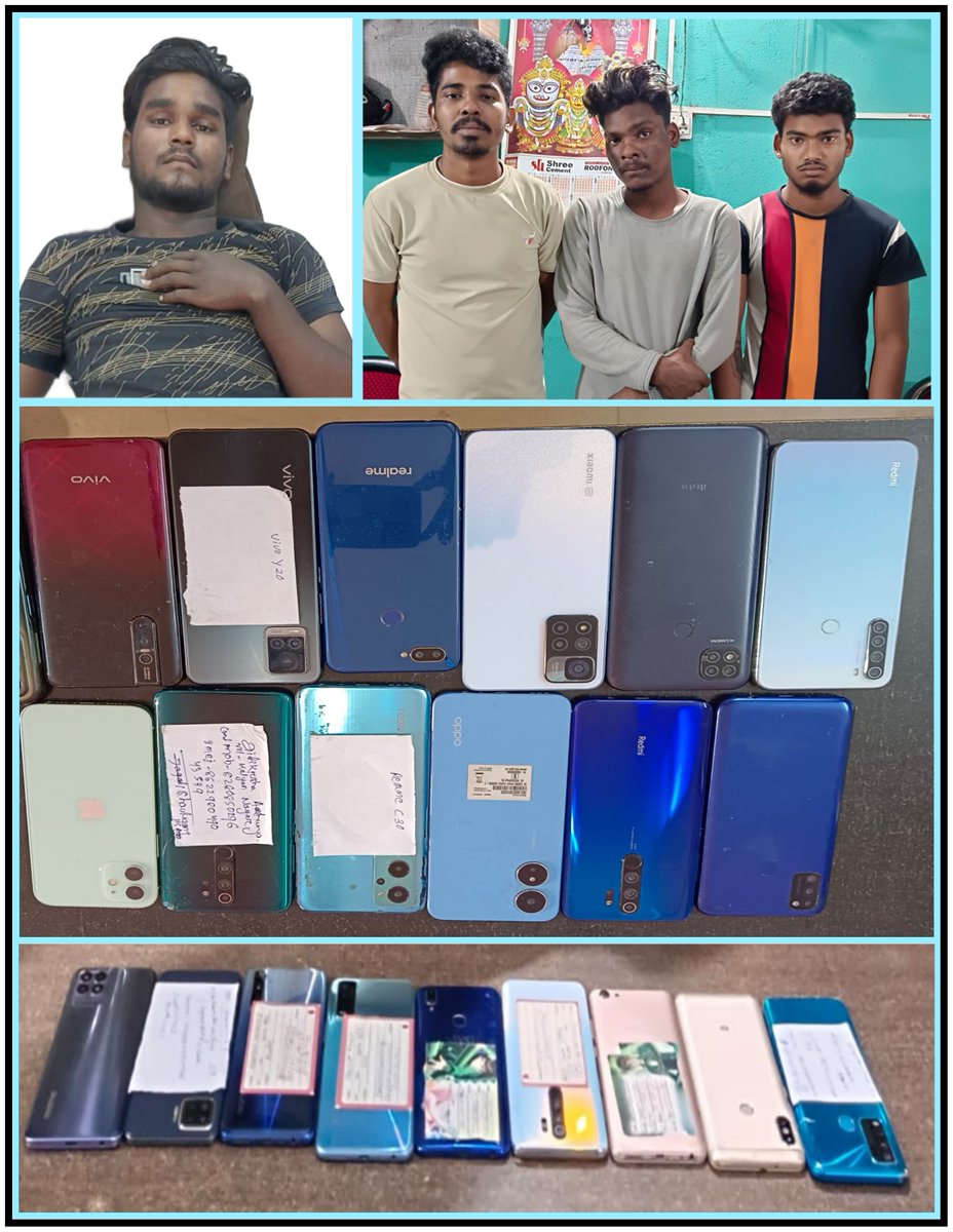dcpbbsr's tweet photo. Bharatpur PS successfully arrested 4 habitual mobile snatchers and seized 21 Nos of Mobiles from their possession. "Good work done by Bharatpur PS." If there is any information about Street crime, please share it on our WhatsApp no. 7077798111.
#WeCareWeDare https://t.co/z9xN4v6gPu