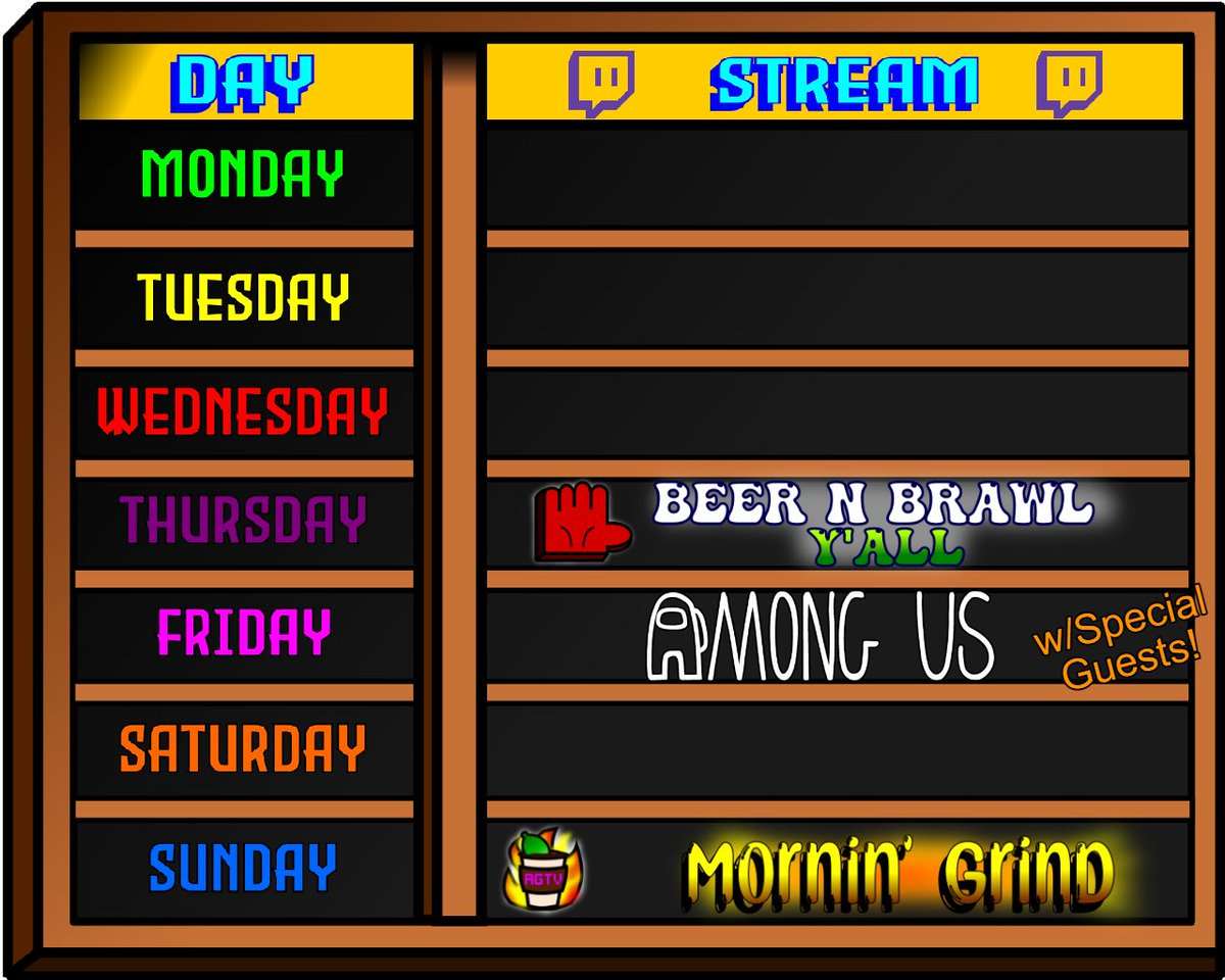 🔥on tap this week🔥

thurs & fri @ 6:30PM/EST🍺
mg@ 11AM/EST☕️

 #streamer #twitchstreamers #beer #Coffee  #Fortnite #crewbattle #tournament #twitch #twitchtv #nickallstarbrawl🙈🙈🙈🙈 #Fortnite #フォートナイト #FNMostWanted  #FNMostWanted 
Original: kuhnerpie