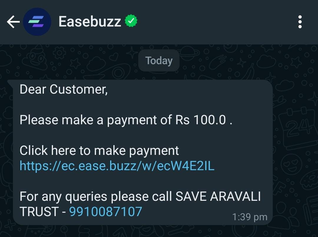 Dear Volunteers,

As part of our fundraising campaign, all of you will be getting donation reminders from our payment partner Easebuzz, along with a payment link. We assure you that this link is safe. Make sure that you are making the payment to SAVE ARAVALI TRUST.
Thank You!