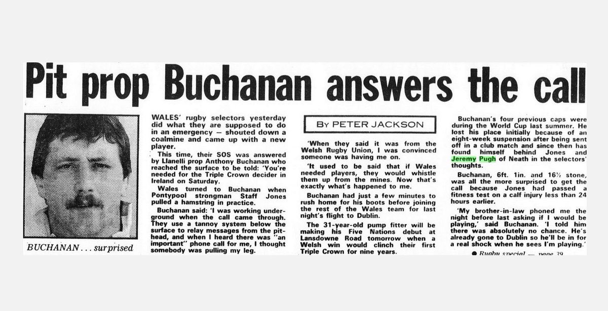 Anthony Buchanan answers the call 35 yrs ago today for Wales. They shouted down they coalmine