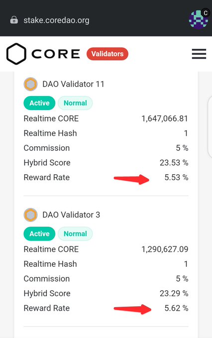 #BTC    MINERS has started deploying their Hashrate on <a href="/Coredao_Org/">Core DAO 🔶</a>.

The following Validators are affected by it.

1. Dao Validator 11
2. Dao Validator 3
3. Dao Validator 8
4. Dao Validator 7

This means Scarcity and increase in price of Core is coming

Buy Core now.