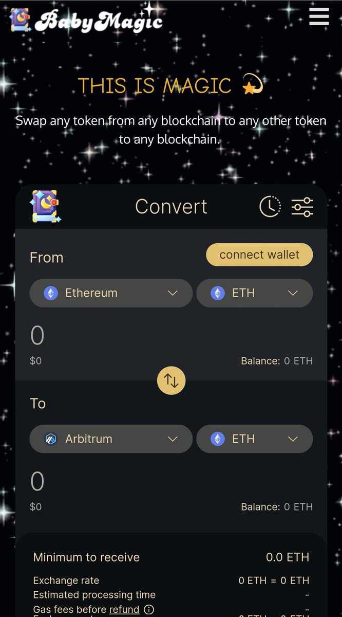 babymagictoken's tweet image. 💫 BabyMagic integrates @squidrouter to facilitate Crosschain Swap for its community. 

♻️ Bridge any blockchain easily like a swap and less gas fees.

#babymagic #sushiswap #squidrouter #arbitrum $magic $zyb $GRAIL $oreo $alien $eth